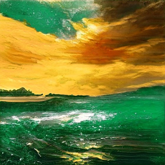 dying sun over emerald waves