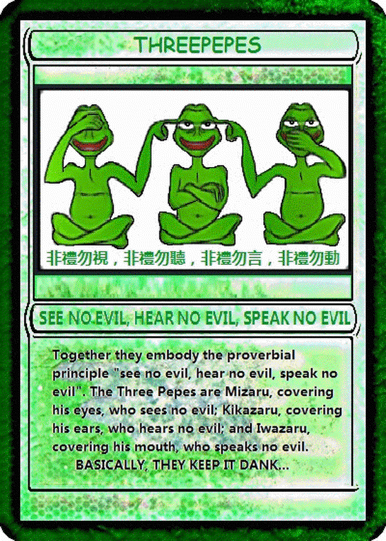 THREEPEPES | SERIES 15 Card 40 | RarePepe | Rare Pepe Wallet 2017 Counterparty XCP See No Evil NFT Asset