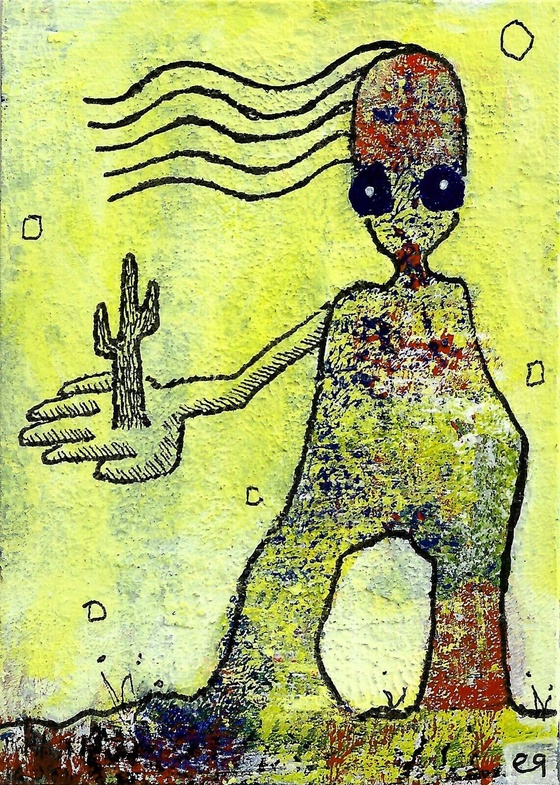 dont look now but theres an alien in your cactus garden
