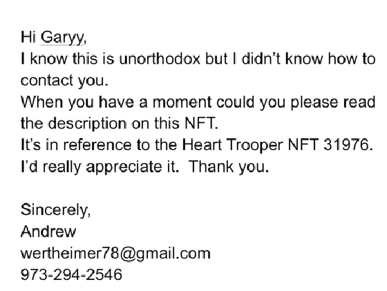 Heart Trooper Letter