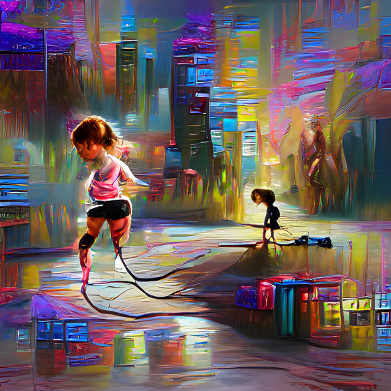 A little girl jumping rope