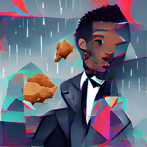 Successful black man wearing a suit eating fancy chicken on Mars in the rain in Wisconsin S7 gAn 9