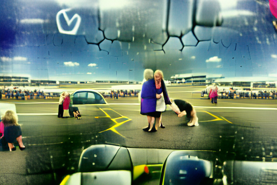 Meeting my mum on the tarmac at the airport.