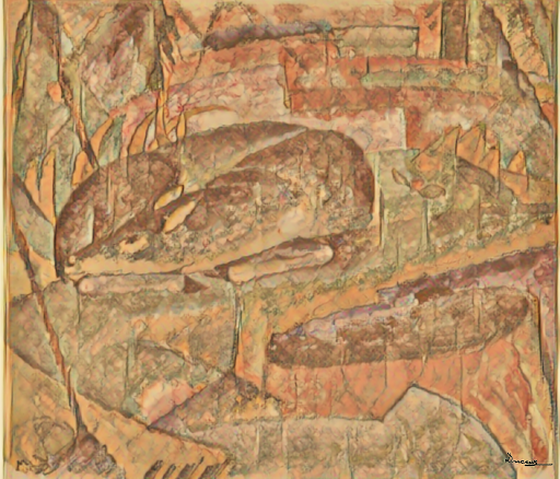 Sleeping Deer by Franz Marc in the style of Alphonse Mucha - art generated using Artificial Intellignece