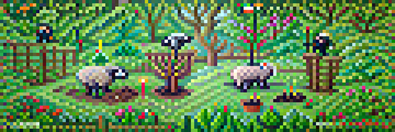 #957 The sheep are planting trees in the garden