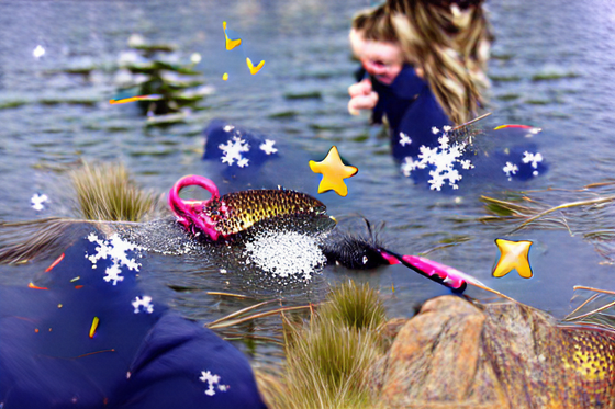 Catching a fish for the first time in a lake in the Snowy Mountains.