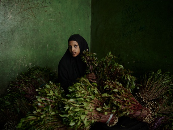 Ethiopia - Derartu, a Merchant, with Bundles of Ch’at