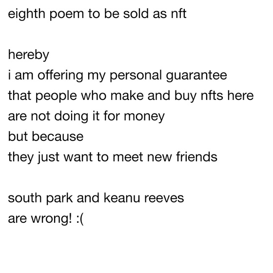 eighth poem to be sold as nft