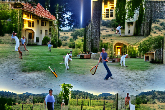 Playing backyard cricket with my friends at a beautiful estate we rented in wine country.