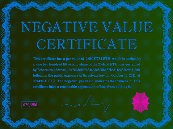 Negative Value Certificate #79 of 256