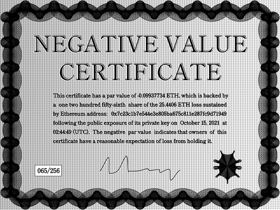 Negative Value Certificate #65 of 256