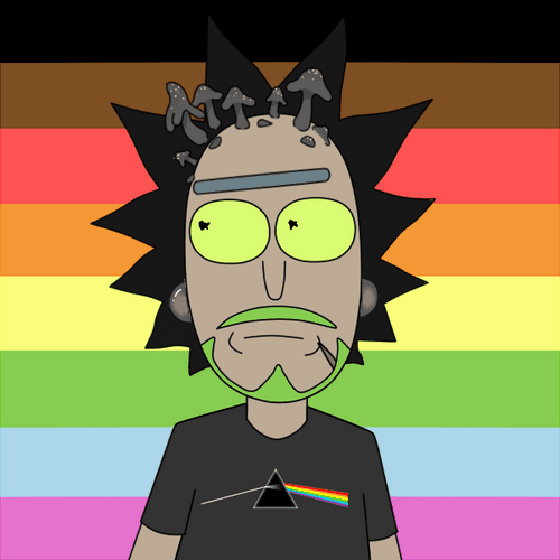 RICK WITH A RINBOW T SHIRT 