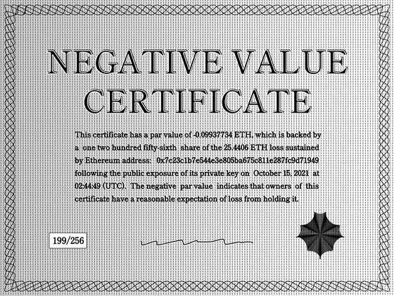 Negative Value Certificate #199 of 256