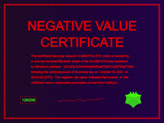 Negative Value Certificate #128 of 256