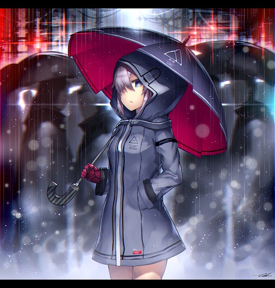 Girl walking in the rain