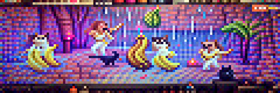 #916 The cats are dancing in the banana rain