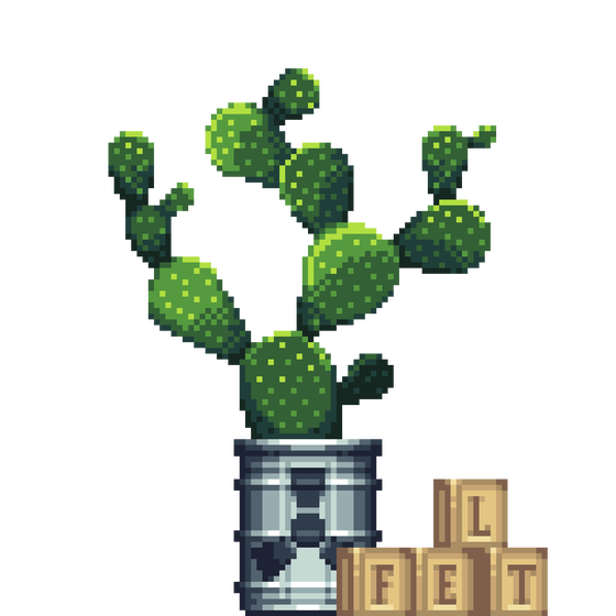 Bunny Ears Cactus in Radioactive Waste pot with Toy Cubes