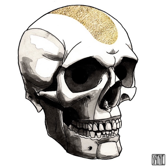 🎨38 | INK & GOLD | Human Skull 05