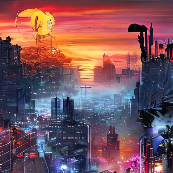 cyberpunk city panorama dawn 1717742292