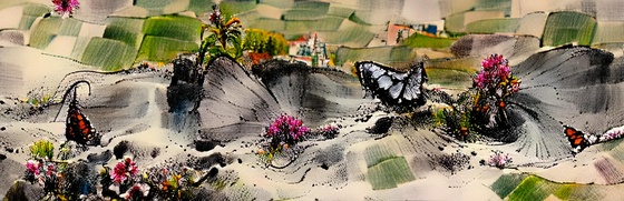 Butterfly in a flower landscape