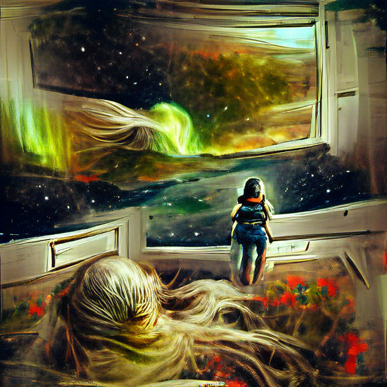 She looked out at the vastness of space through a floating window, a curtain of solar wind whipping it back and forth with each breath. It was the first time in her life that the woman had felt panic. Her mother had never taught her what to do in this situation. Her father, long since dead and only half-remembered, would have laughed at the very idea.