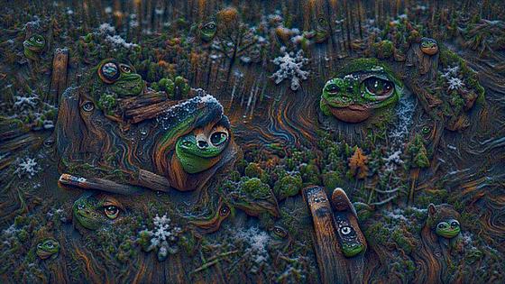 FROSTED PEPE ON A LOG IN THE WOODS EARTH ELEMENT