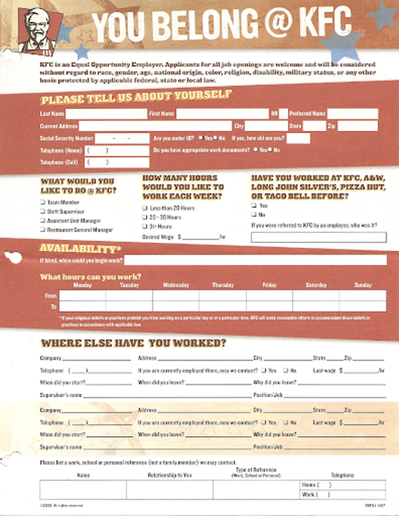 KFC Job Application