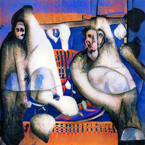 The Three Seated Figures In Blue