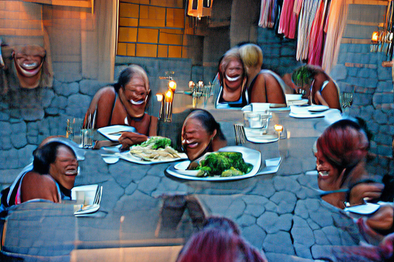  Laughing over dinner with girlfriends