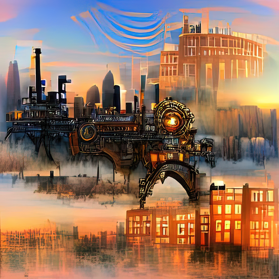 cyber steampunk city dawn tspyg5IaqHFOb2RzRFdL