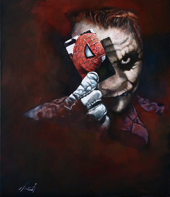 The Painting of Joker over Spiderman