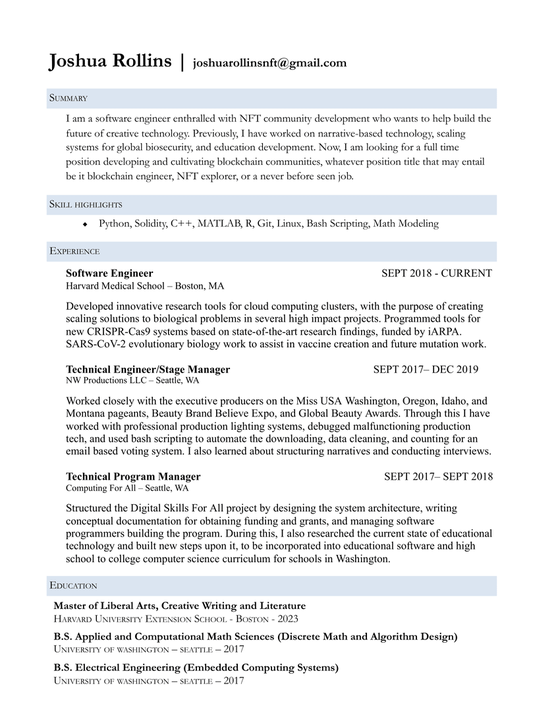 Joshua Rollins Resume