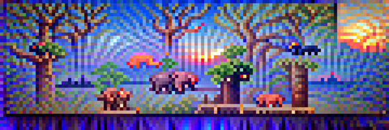 #791 The elephants are climbing a tree at sunset