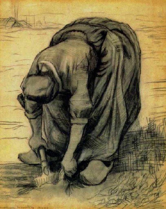 #118 Peasant Woman, Stooping with a Spade, Digging Up Carrots